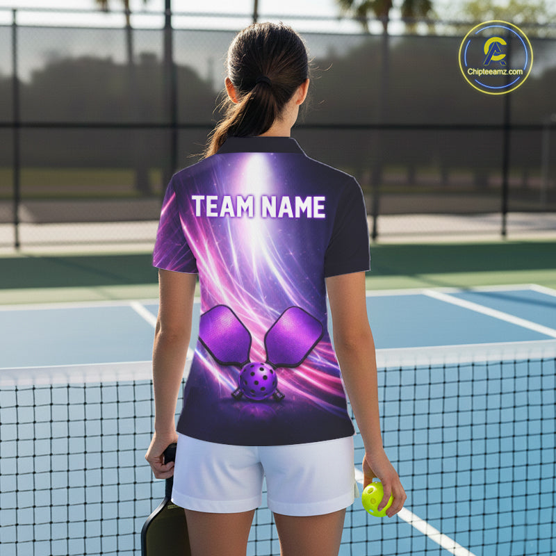 Custom Lightning Purple And Pink Pickleball T-Shirt For Women Pickleball Ball & Paddle Jersey NYN2578