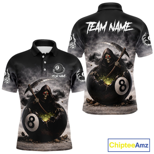 Grey Smoke Grim Reaper Cracked 8 Ball Pool Billiard Team Shirt Custom Billiard Jerseys For Men NYN2751