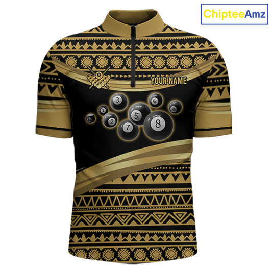 Gold Tribal 8 Ball Pool Shirts Men Billiard Polo & 1/4 Zip Shirt Custom Pool Billiard Team Jerseys NYN2971