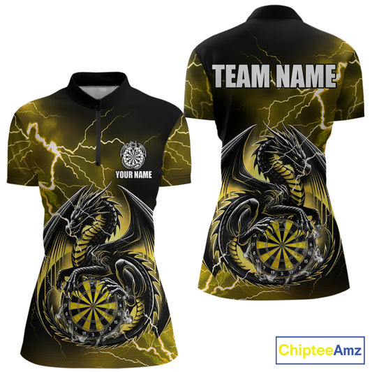 Personalized yellow thunder dragon dart 1/4-zip shirt for women custom team jersey