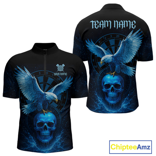 Custom Blue Skull Eagle Dartboard Darts Shirt For Men Personalized Dart Team Jersey NYN1277