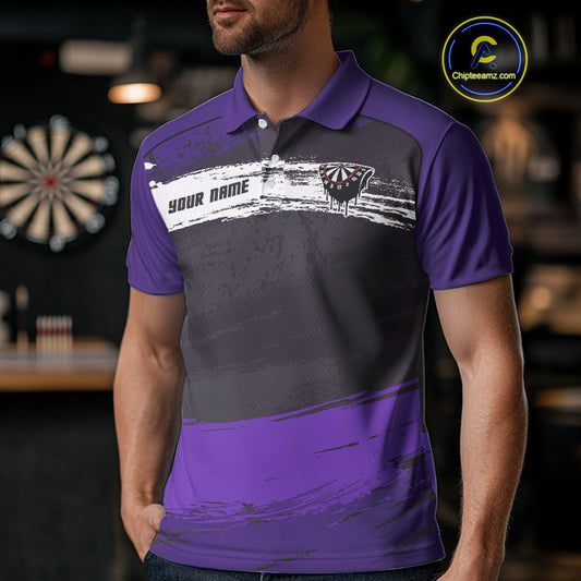 Custom Grunge Black And Purple Dripping Dartboard Dart Team Men Polo Shirt NYN1549
