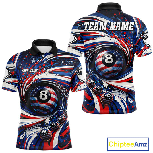 Custom US Flag Pool 8 Ball Billiard Shirt For Men Personalized Patriotic Ball Billiard Attire NYN2591