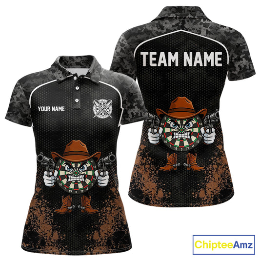 Grunge Brown Funny Dartboard Cowboy Gun Darts Shirt For Women Custom Camouflage Dart Team Jerseys NYN3163