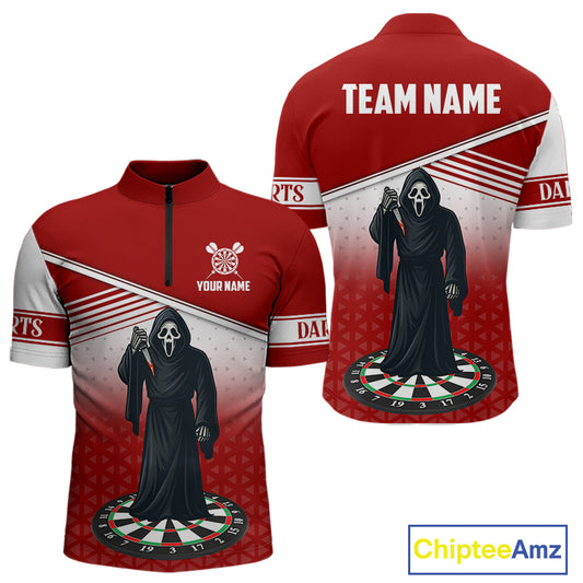 Grim Reaper Dartboard Custom Red Darts Shirt For Men - Personalized Name For Players NYN0674