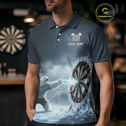 Custom Horror Polar Bear Ice Dartboard Darts Polo Shirt For Men, Funny Dart Team Jerseys NYN1820