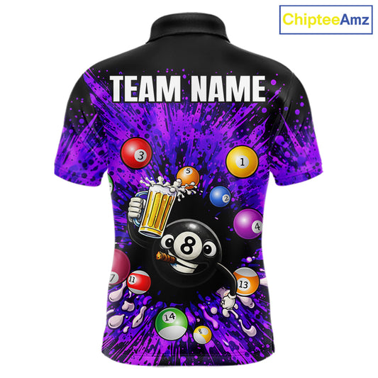 Purple Splatter Paint Pool 8 Ball Billiard Shirt For Men Custom Funny Beer 8 Ball Billiard Attire NYN2615