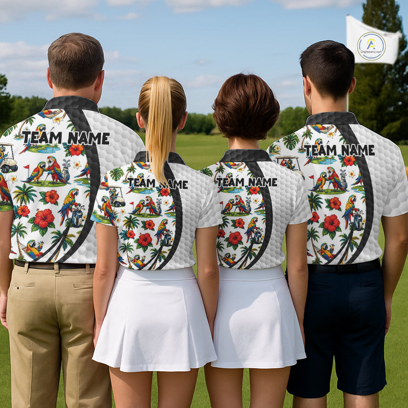 Tropical White And Black Golf Ball Polo Golf Shirts For Men Custom Parrot Golf Team Attire NYN3175