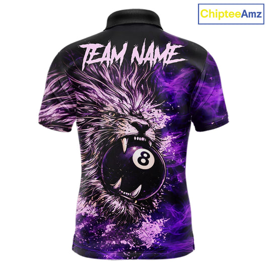 Purple Smokes Lion Paint Pool 8 Ball Men Billiard Polo & 1/4-Zip Shirt Custom Billiard Team Attire NYN2626