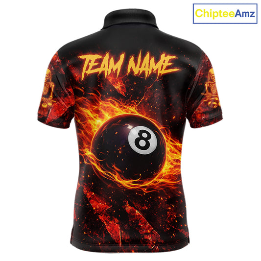 Cracked Soil Skull Red Flames Pool 8 Ball Men Billiard Polo & 1/4-Zip Shirt Custom Billiard Attire NYN2627
