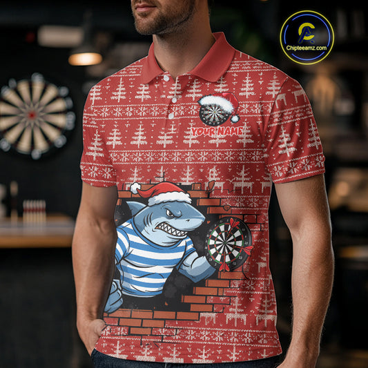 Funny Shark Dartboard Christmas Men Darts Polo Shirt Custom Xmas Dart Jerseys NYN1851