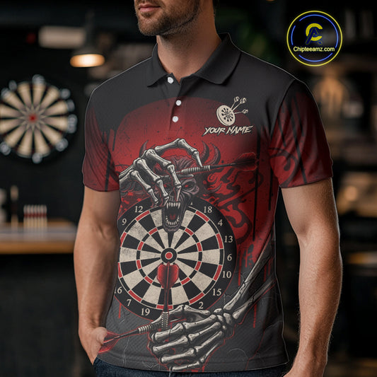 Custom Devil Skeleton Red Dripping Dartboard Men Darts Polo Shirt Outfits Dart Jerseys NYN1855