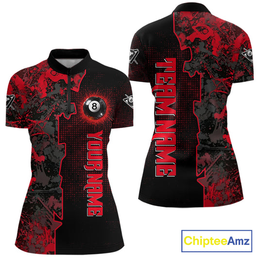 Red Grunge Splatter 8 Ball Pool Women Billiard Polo & 1/4-Zip Shirt Personalized Billiard Gifts NYN2391
