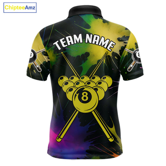 Grunge Paint Splatter Yellow Ball 8 Billiard Shirts For Men Personalized Billiard Attire Gifts NYN2790