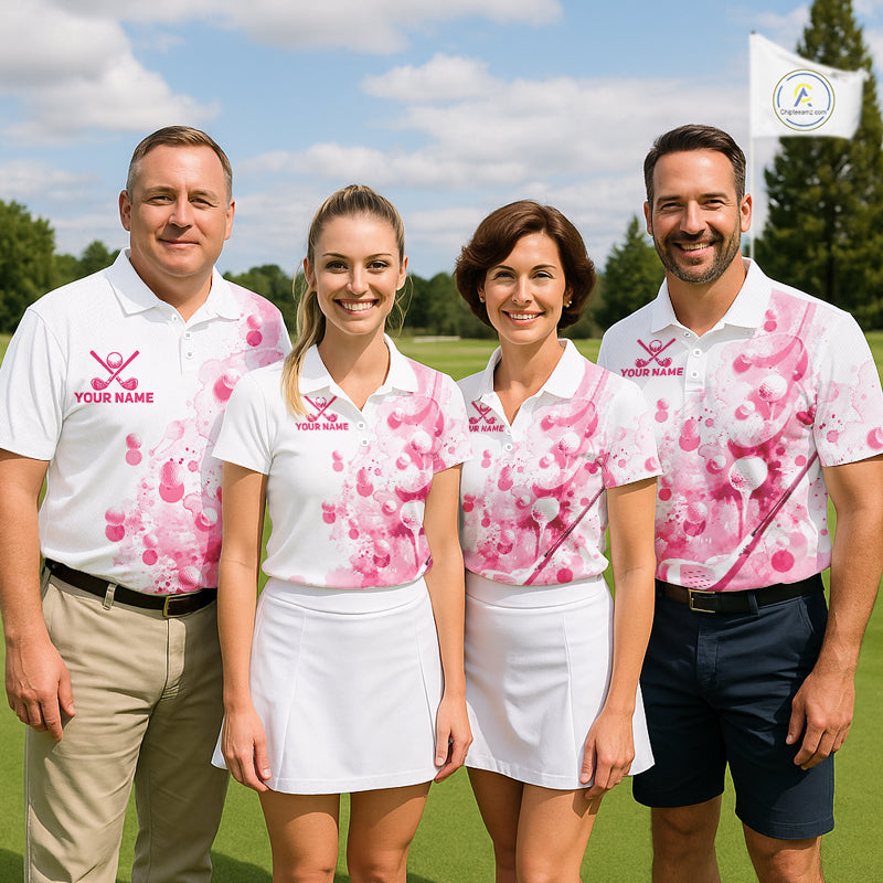 Pink Splatter Golf Ball & Clubs Team Apparel Mens Polo Shirts Custom Golf Shirt For Men NYN3996