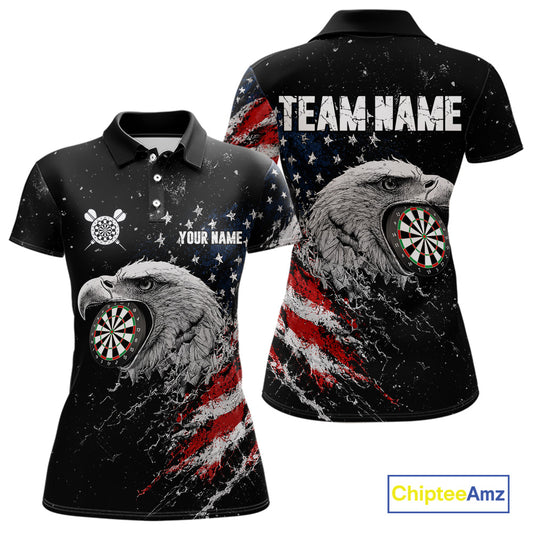 Custom USA Flag Eagle Women's Darts Polo Shirt Mockup, Patriotic Dart Tournament Jersey, Personalized League Apparel