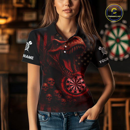 Custom Skull Red Dinosaur Flame Dartboard Polo Dart Shirt For Women, Dart Team Jerseys NYN1356