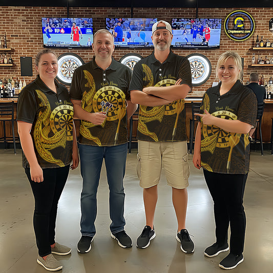 Personalized Gold Tribal Shark Custom Darts Quarter-Zip Shirts For Men Tribal Dart League Jerseys NYN2183