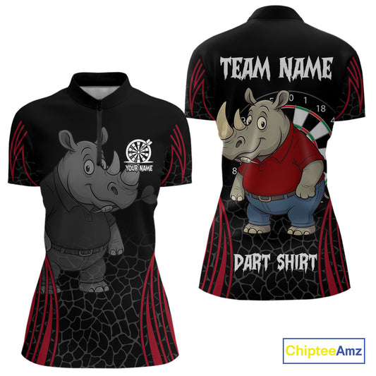 Women's Custom Funny Darts Shirt Chunky Rhino & Colorful Dartboard For Darts Team NYN0273