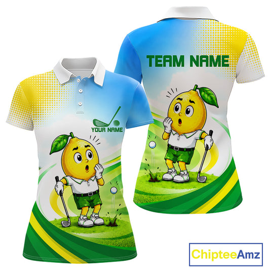 Women's funny lemon golf polo shirt mockup personalized matching couples golf shirt