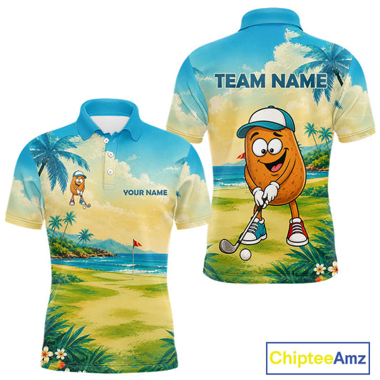 Men's funny potato golf polo shirt mockup tropical golf apparel