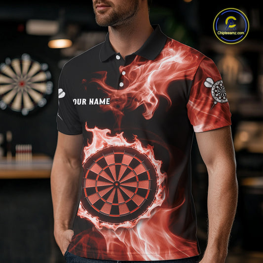 Custom Black And Orange Flames Dartboard Dart Men Polo Jerseys Outfits Dart Team Shirt NYN1662