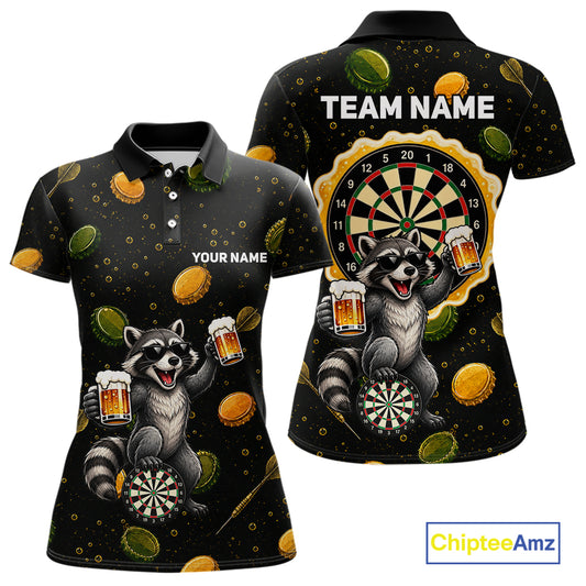 Women's beer and raccoon dart polo shirt mockup funny dart team jersey