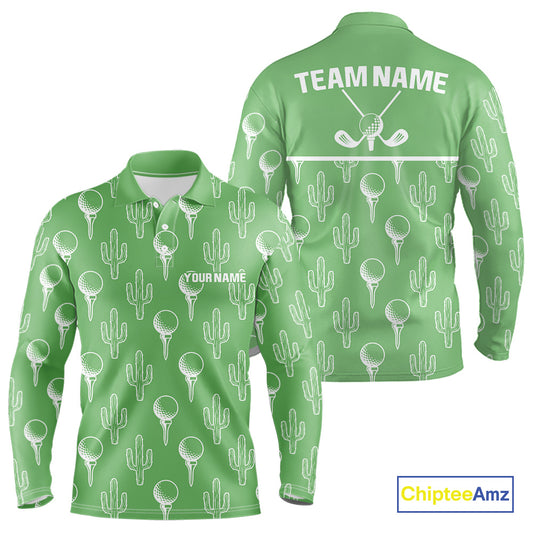 Personalized Desert Cactus Green Pattern Mens Golf Polo Shirts Custom Funny Cactus Golf Gifts NYN2844