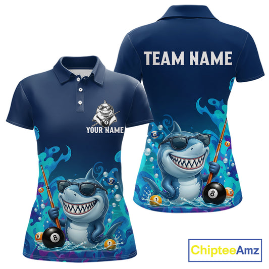 Personalized Funny Shark Blue Waving Billiard 8 Ball Shirt For Women Billiard Pool Team Jersey NYN3221