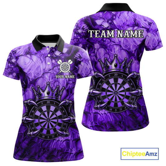 Purple Crown Dartboard Claws Skull women's dart polo shirt custom dart team jersey, personalized dart uniform, tournament dart apparel
