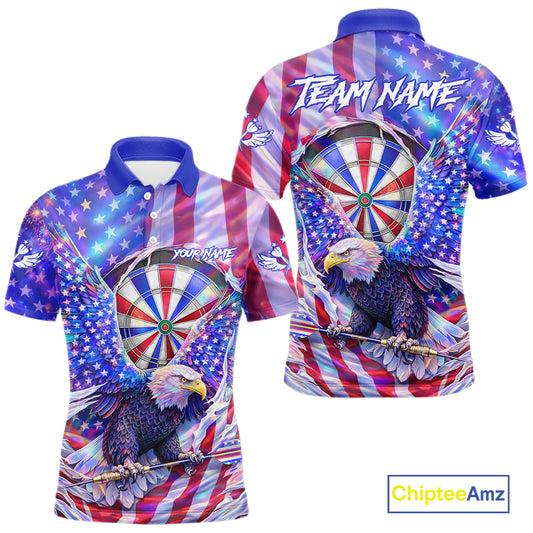 Funny Eagle Freedom Patriotic Darts Polo Shirt For Men Custom Holographic US Flag Dart Jerseys NYN2520