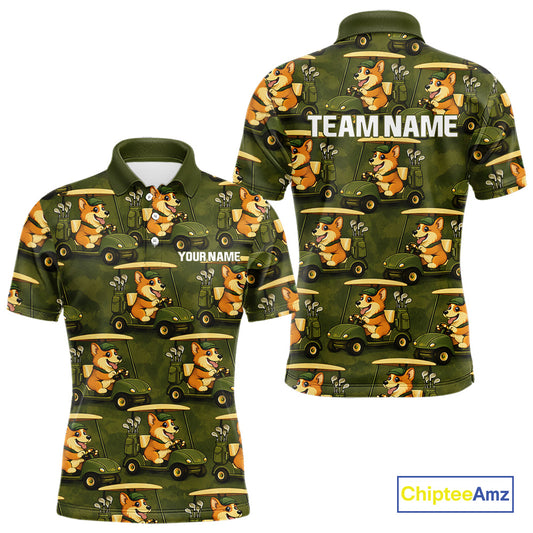Funny Mens Golf Polo Shirt Custom Brown And Green Golfing Dog Pattern Golf Clothing Shirts NYN2872