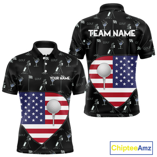 Personalized American Flag Mens Golf Polo Shirts Custom Patriotic Golf Ball Team Jerseys NYN3096