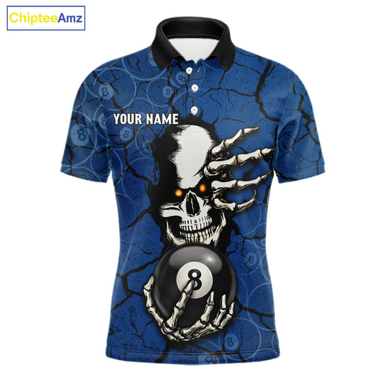 Cracked Blue Skeleton 8 Ball & 9 Ball Billiard Shirt For Men Custom Pool Billiard Polo & 1/4 Zip Jersey NYN3144
