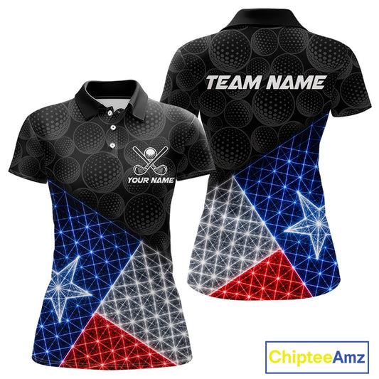 Lightning Texas flag golf polo shirt for women black golf ball golf jersey