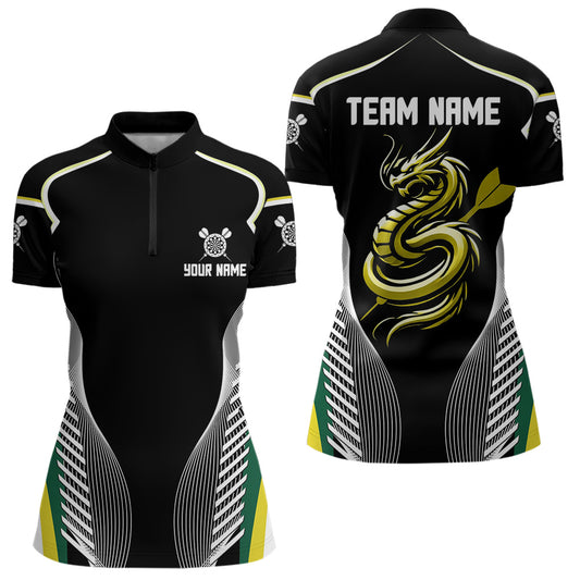 Custom Black And Yellow Dragon Darts Polo & 1/4 Zip Shirts For Women, Dart Team Jerseys NYN0034