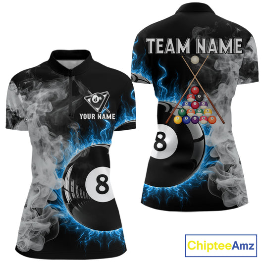 Grey Smokes Billiard Balls Shirts For Women Custom Blue Flames Ball 8 Billiard Team Jerseys NYN2303