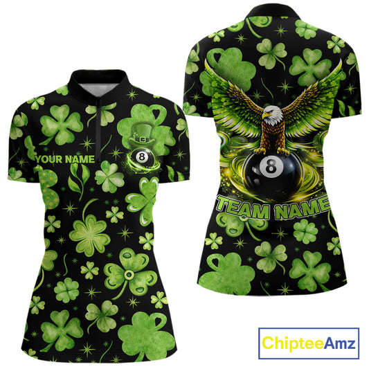 Eagle Shamrock Green St Patrick's Day Women Billiard Shirts Personalized Pool 8 Balls Billiard Attire NYN2740