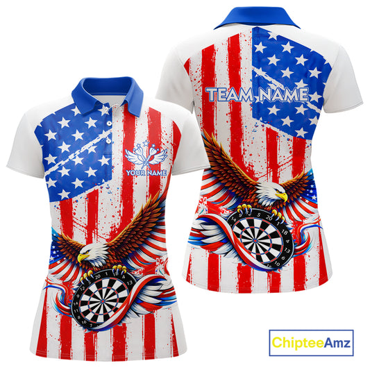 Personalized Eagle US Flag Patriotic Women Darts Polo Shirt Custom Freedom-Day Dart Team Jersey NYN2620