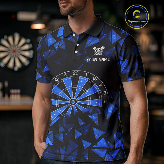 Custom Black Blue Geometric Dartboard Dart Polo Shirt For Men Outfits Dart Jerseys NYN1608