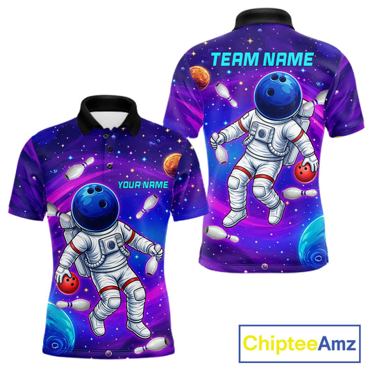 Men's funny astronaut galaxy bowling polo shirt custom bowling team jersey mockup