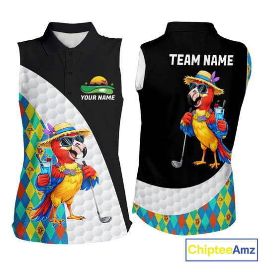 Womens Colorful Argyle Sleeveless Polo Golf Shirts Custom Parrots Golfer Summer Golf Attire For Golfers NYN3060