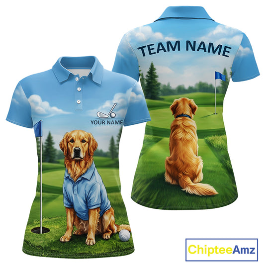 Women's Golden Retriever golf polo shirt mockup custom funny golf shirt matching couples golf apparel