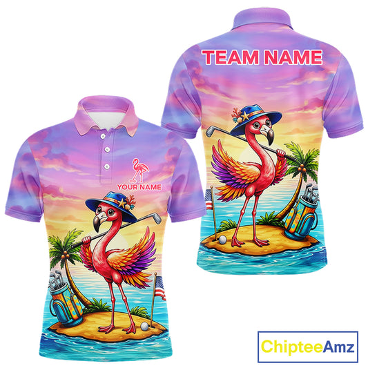 Men's flamingo island golf ball polo shirt mockup tropical golf attire