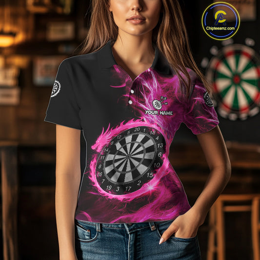 Custom Black-Pink Dragon Lightning Dartboard Dart Women Polo Jerseys Dart Team Shirt NYN1690