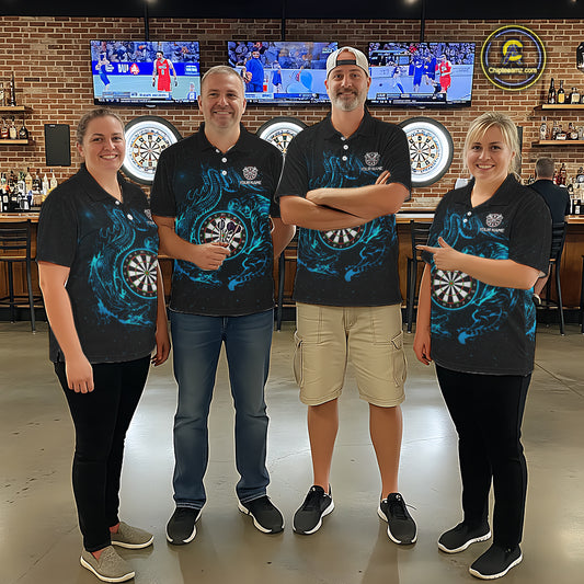 Custom Tiger And Dragon Blue Dartboard Men Darts Quarter-Zip League Shirts Funny Dart Jerseys NYN2216