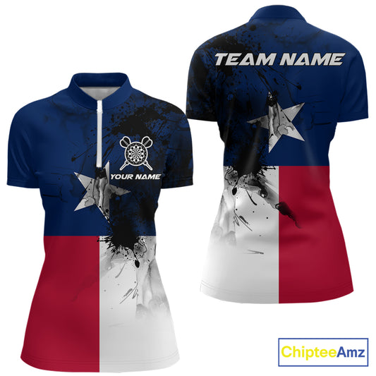 Personalized Texas Flag Black Splatter Dart 1/4-Zip Shirts For Women Custom Dart Team Jerseys NYN2712