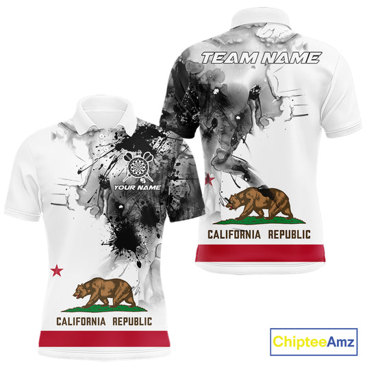 Personalized California Flag Black Splatter Dart Polo Shirts For Men Custom Dart Team Jerseys NYN2714