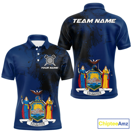 Personalized New York Flag Black Splatter Dart Polo Shirts For Men Custom Dart Team Jerseys NYN2715