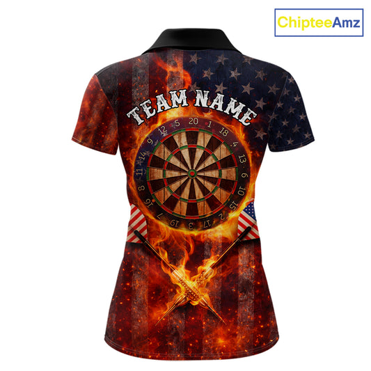 Personalized Womens Dart Polo & Quarter Zip Shirt Fire Flame US Flag Darts Jersey Skull Dart Attire NYN2866